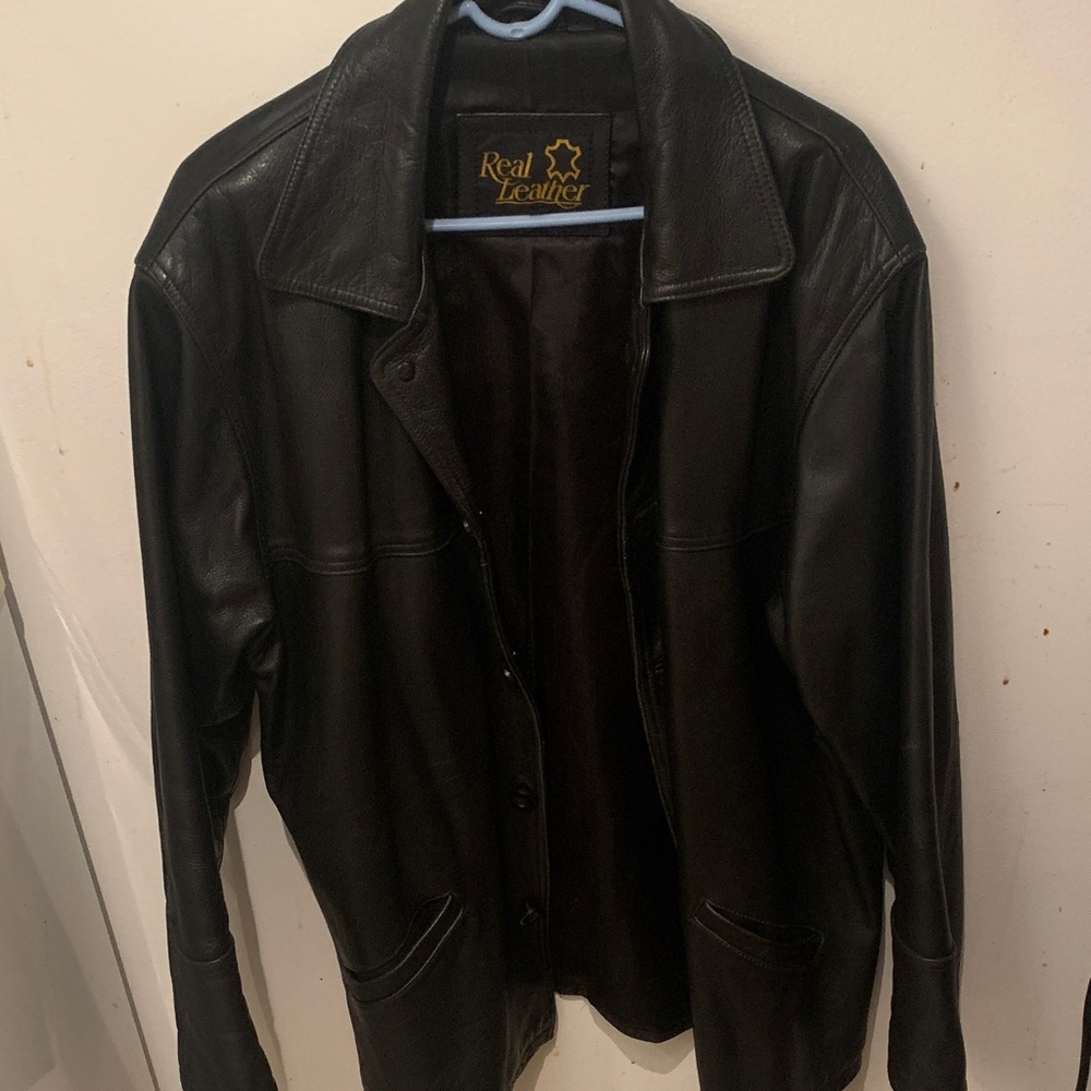 Incredibly Gorgeous Real Leather Black Button Up Jacket W/ 3 pockets SZ M-XL